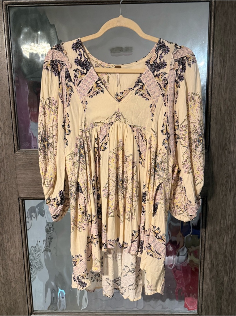Free People Girl Talk Dress Tunic In Ivory Combo Bohemian Boho Flowy size XS